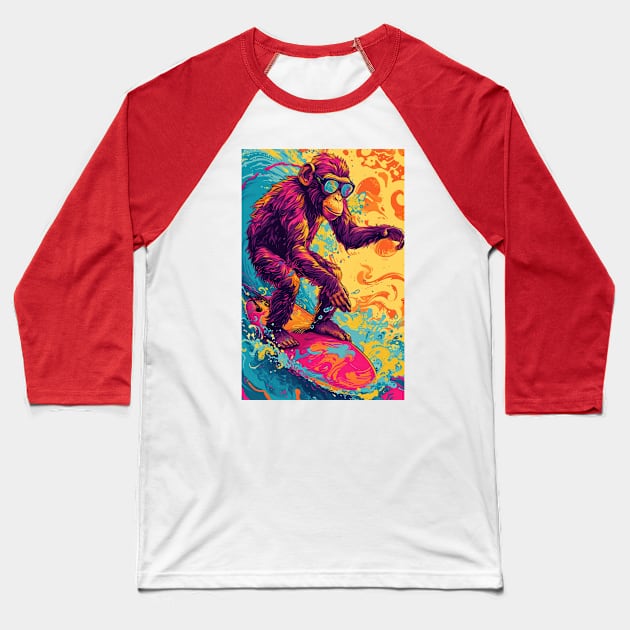 The Surfing Monkey Baseball T-Shirt by TooplesArt